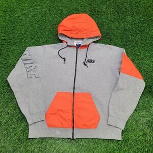 NIKE Zip Hoodie Jacket Large 23x25 Gray Baggy Orange-Blaze